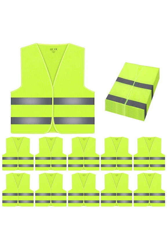 10 Pack Hi Vis Safety Vests, Reflective High Visibility Guard Construction Vests with 2 Reflective Strips for Traffic Work, Running, Surveyor and Security