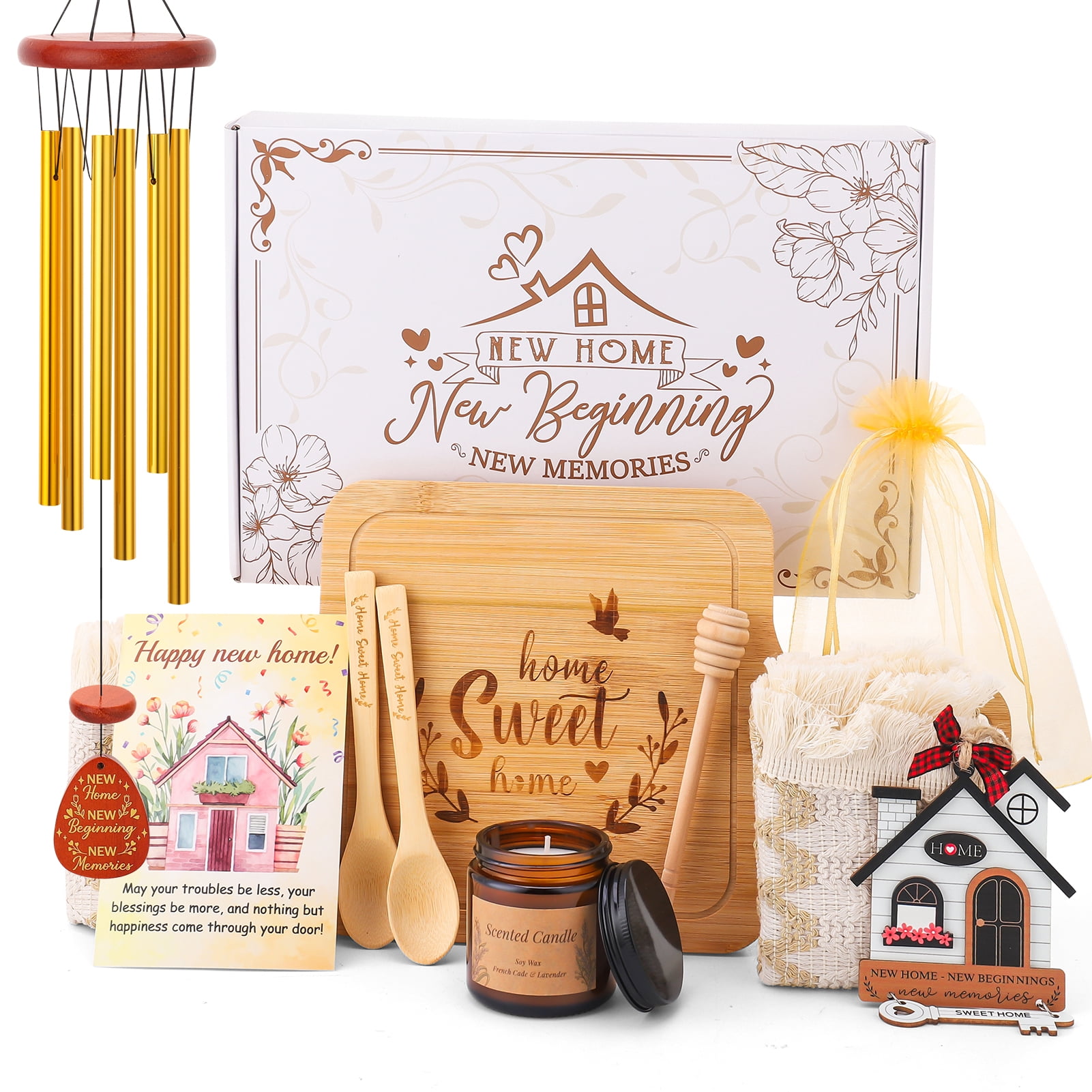 Armscye 10 Pcs House Warming Gifts New Home, Personalized Housewarming Gift Ideas, New House Essentials Including Wind Chimes, Cutting Board, Aromatherapy, Wedding Gift for Couple, Bridal Shower Gift