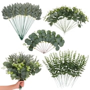 Armscye 100 Pcs 4 Kinds Artificial Eucalyptus Stems Bulk, Fake Plants Leaves Bundle, Faux Mixed Greenery Stems for Wedding Party Decor Vase Floral Arrangement