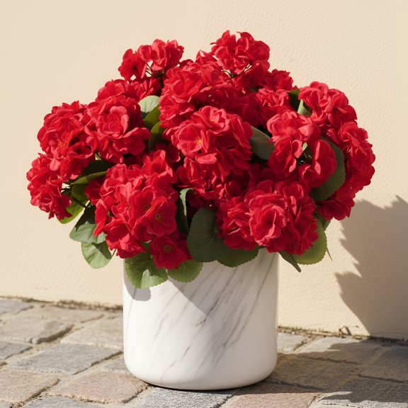 Armscye 12 Bundles Artificial Geranium Flowers for Outdoors, Geranium Silk Red Flower, Outdoor UV Resistant Garden Plants Faux Flowers for Home Kitchen Table Centerpieces Decor