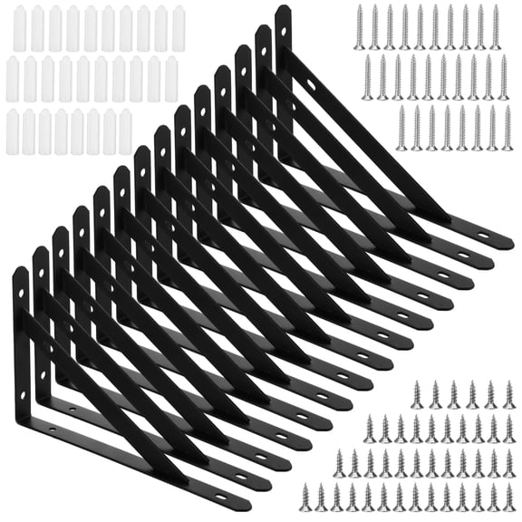 Armscye 14 Pack Heavy Duty Shelf Brackets, 8 inch Wall Mount L-Shaped Shelf Bracket for Floating, Black Metal Shelf Brackets with Screws, 90 Degree Triangle Corner Brace Joint Angle Bracket
