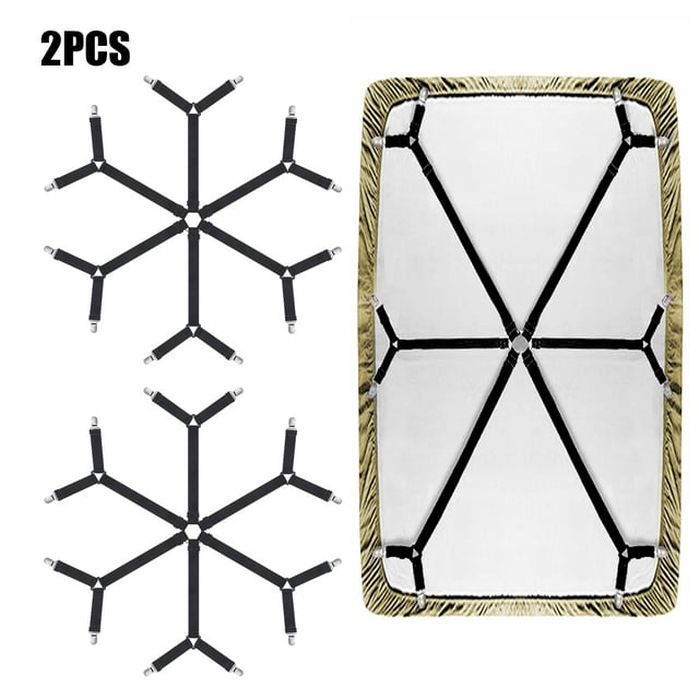 Armscye 2 Pack Adjustable 6 Way Bed Sheet Straps Clips, Elastic Bed