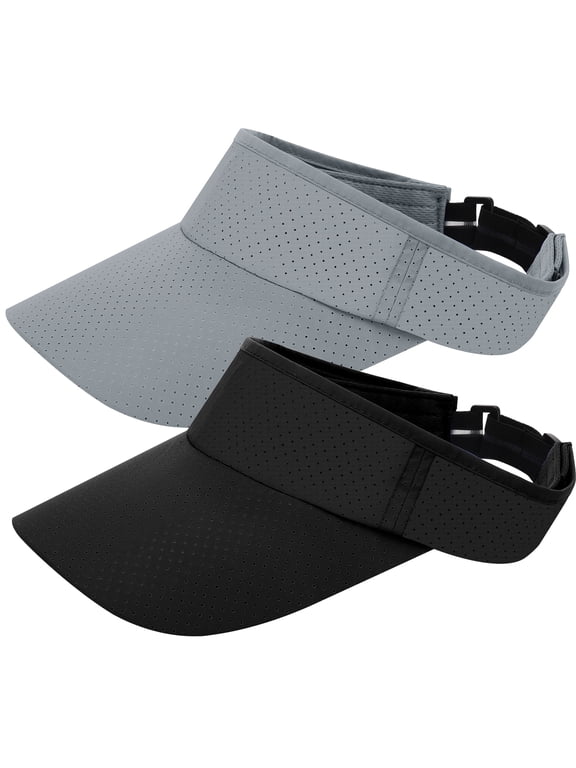2-Pack Adjustable Sun Visor Hat, Unisex, Gray Black, Quick Dry, Lightweight, Extra Long Brim, Perfect for Outdoor Activities