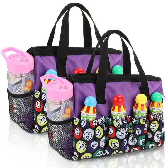 Armscye 2 Pcs Bingo Dauber Bags with 10 Pockets for Bingo Accessories, Waterproof Bingo Daubers Tote Bag for Bingo Game Items Equipment, Bingo Dauber Bag for Go Out or Bingo Prizes