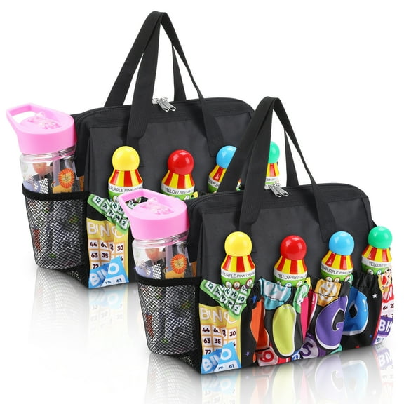 Armscye 2 Pcs Bingo Dauber Bags with 10 Pockets for Bingo Accessories, Waterproof Bingo Daubers Tote Bag for Bingo Game Items Equipment, Bingo Dauber Bag for Go Out or Bingo Prizes