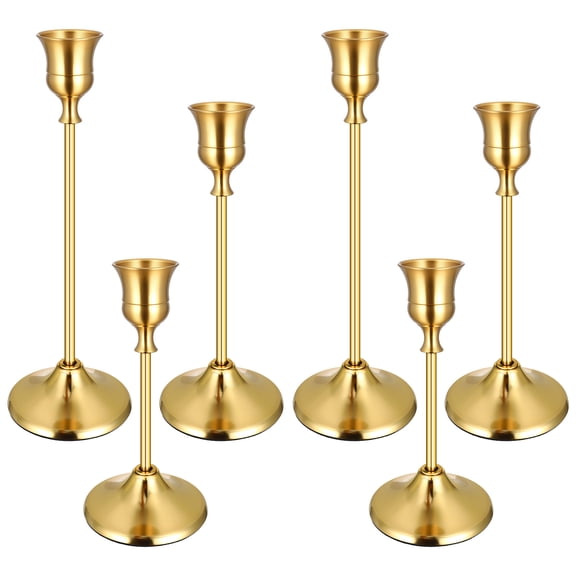 Armscye 2 Sets(6 Pcs) Brass Gold Taper Candle Holders, Vintage Metal Candlestick Holders for Table Centerpieces, Festival, Wedding Decor and Dinner Party