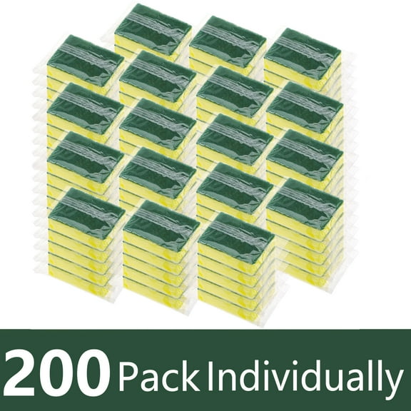 Armscye 200 Packs Sponges Bulk, Uncompressed Wrapped Dish Sponges, Individually Non Scratch Dishes Scouring Scrub Sponges for Kitchen Household Cleaning Dishes