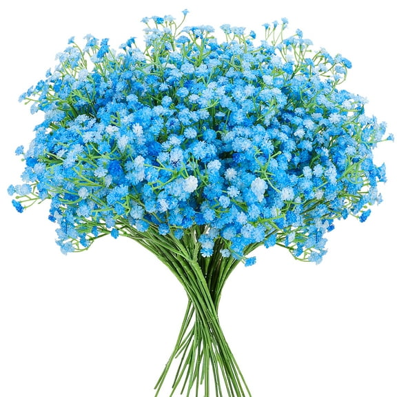 Armscye 24 Pack Artificial Baby's Breath Flowers, Realistic Fake Gypsophila with Bendable Stems for Wedding Decor, Home Arrangements, Blue-White Real Touch PU Flowers, 20.5inch