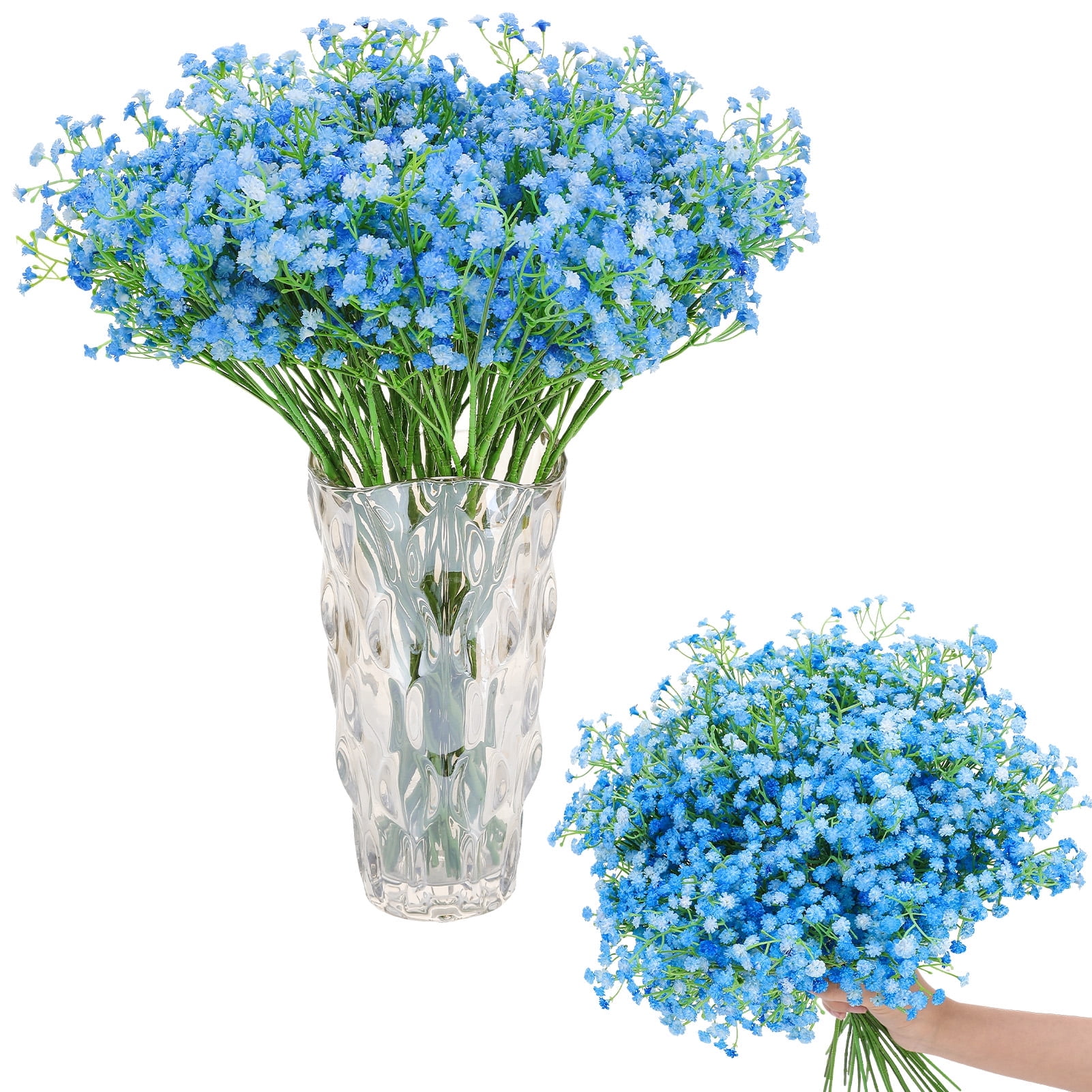Armscye 24 Pack Artificial Baby's Breath Flowers, Realistic Fake Gypsophila with Bendable Stems for Wedding Decor, Home Arrangements, Blue-White Real Touch PU Flowers, 20.5inch