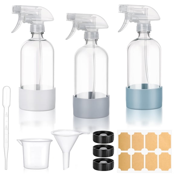 Armscye 3 Pack 16.9 Oz Glass Spray Bottles, Empty Clear Squirt Bottles with Adjustable Nozzle, Refillable Spray Container for Essential Oils, Hair, Cooking, Cleaning Sprayers with Rich Accessories