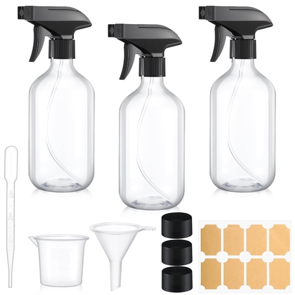Armscye 3 Pack 16.9 Oz Spray Bottles Empty, Plastic Clear Squirt Bottles with Adjustable Nozzle, Refillable Spray Container for Gardening, Hair, Cooking, Cleaning with Free Additional Supplies