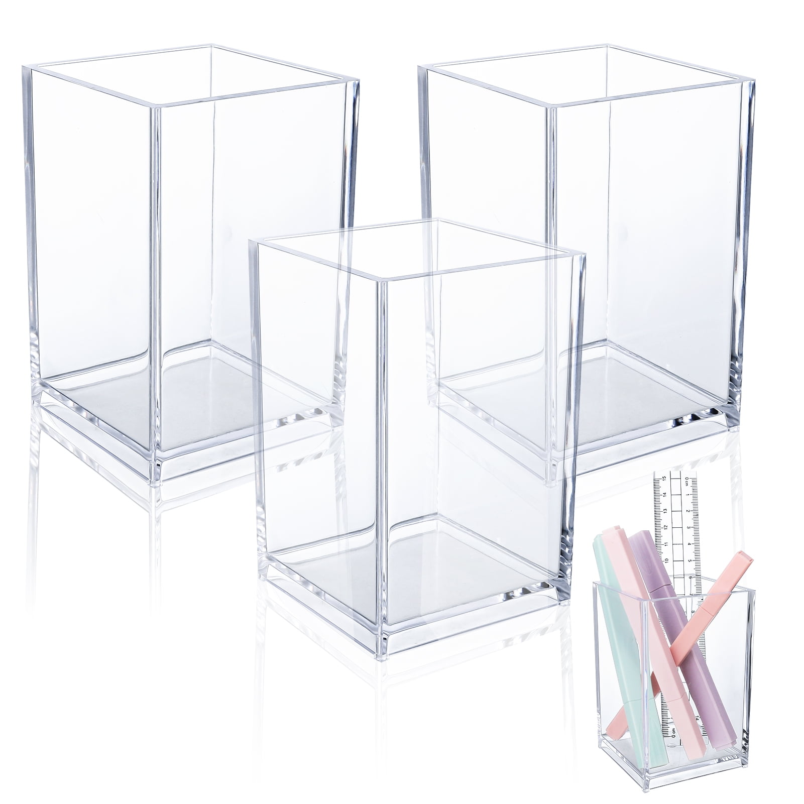 Clear Acrylic Pen Holder for Desk and Office Organization (2.9 x 3.8 x 8.9  in), PACK - Kroger