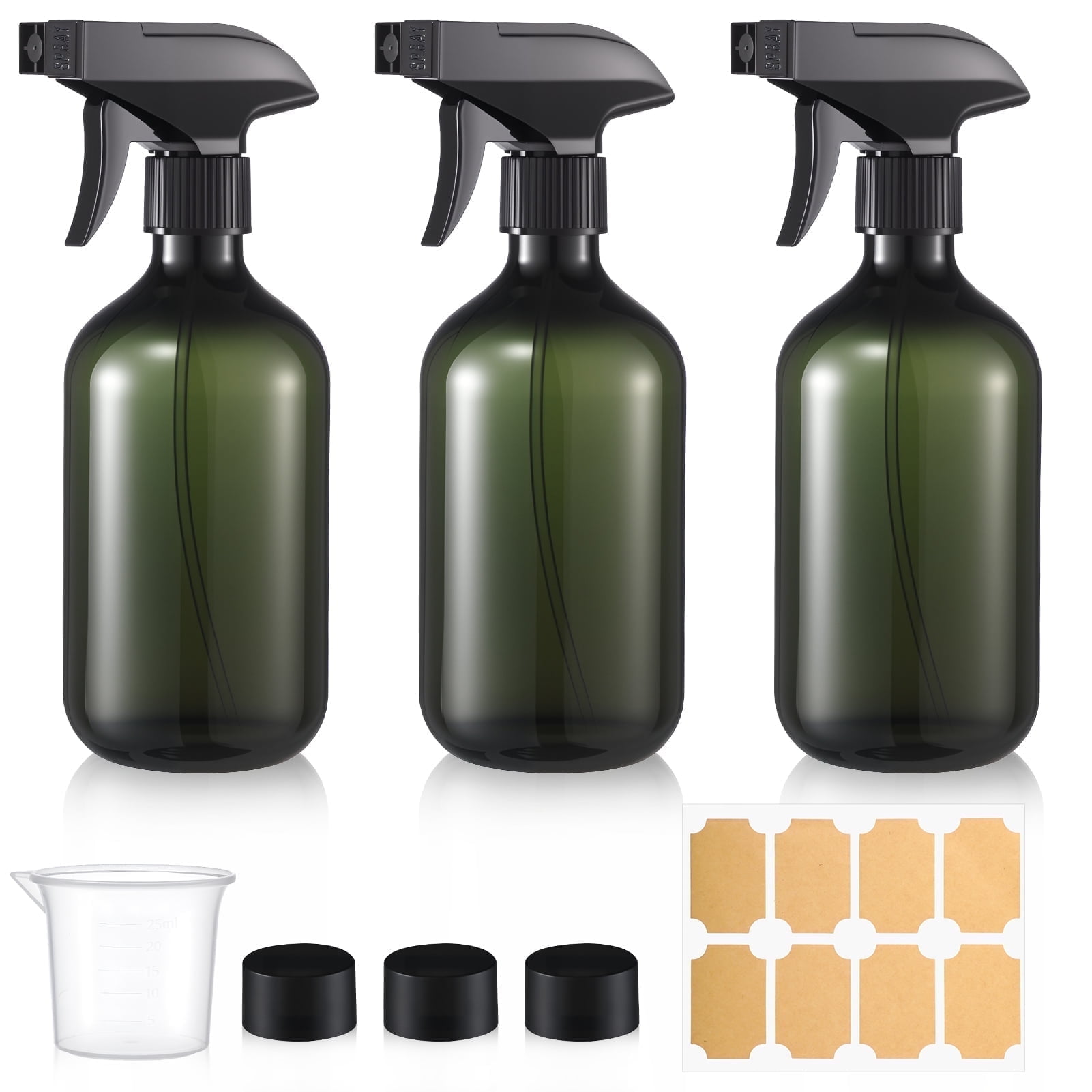 Armscye 3 Pack 17oz(500ml) Spray Bottles with Adjustable Nozzle, Refillable Plastic Cleaning Sprayers for Hair, Cooking, Cleaning and Gardening, Includes Extra Additional Supplies