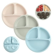 Armscye 3 Pack Suction Toddlers Plates, Divided Suction Plates for Baby,100% Food Grade Silicone Baby Plates, Safe Grip Dishes for Toddlers Self Feeding Training