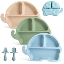 Armscye 3 Pack Suction Toddlers Plates with Utensils, Divided Suction Plates for Baby, Food Grade Silicone Baby Plates, Safe Grip Dishes for Toddlers Self Feeding Training(Style 2)