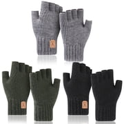 Armscye 3 Pairs Fingerless Gloves for Men Women, Half Finger Gloves, Uniseex Winter Warm Knitted Gloves for Working Running Biking Driving