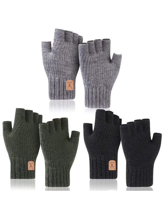 3 Pairs Fingerless Gloves for Men Women, Half Finger Gloves, Uniseex Winter Warm Knitted Gloves for Working Running Biking Driving