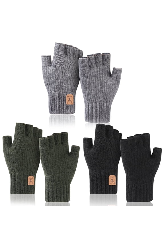 3 Pairs Fingerless Gloves for Men Women, Half Finger Gloves, Uniseex Winter Warm Knitted Gloves for Working Running Biking Driving
