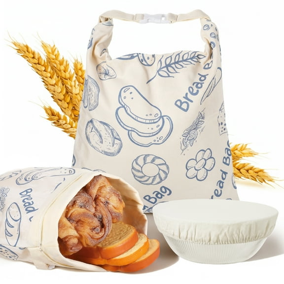 Armscye 3 Pcs Bread Bags and Proofing Cover, Zipper Reusable Bread Bags with Beeswax Lining for Homemade Loaf, Extra Large Freezer Sourdough Container, Cotton Baking Supplies for Keeping Fresh