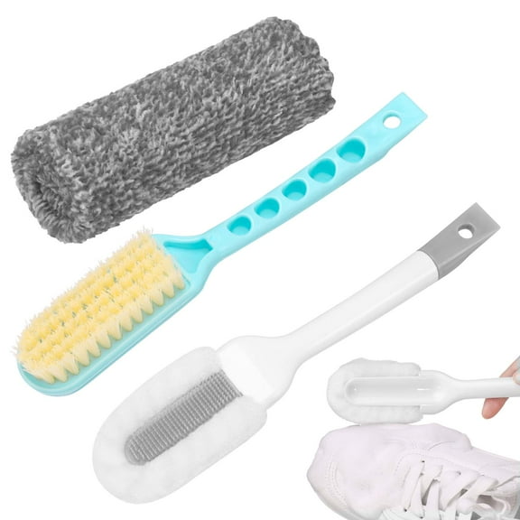 Armscye 3 Pcs Shoes Brush Kit, 1 Soft Bristle Cleaning Shoes Scrubber and 1 Long Handle Shoe Scrubbing Brush with 1 Bamboo Fiber Cloth, Shoe Cleaning Brush Set for Shoes Clothing Floor