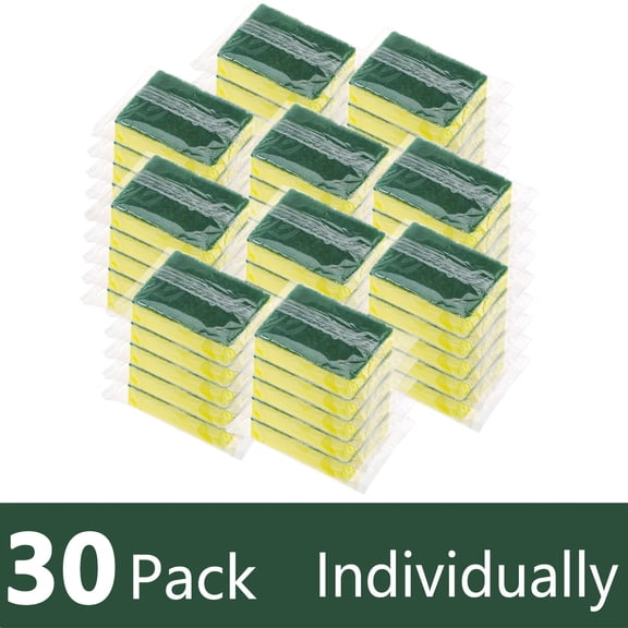 Armscye 30 Packs Dish Sponges Bulk, Individually Scrub Sponges, Uncompressed Wrapped Sponges, Non Scratch Dishes Scouring Pad for Kitchen Household Cleaning Dishes
