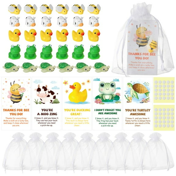 Armscye 30 Set Employee Resin Appreciation Gifts Bulk for Coworkers, Thank You Staff Gift Including Bee Duck Frog Cow Turtle Mini Resin Animal Figurines for Staff Student Office Favor
