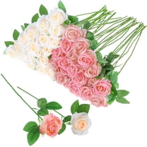 Armscye 36 Pcs Pink Champagne Rose Artificial Flowers Bulk with Long Stem,Realistic Silk Fake Roses Plastic Roses Bouquet Artificial Flowers for Bridal Wedding Arrangement Table Centerpieces Decor