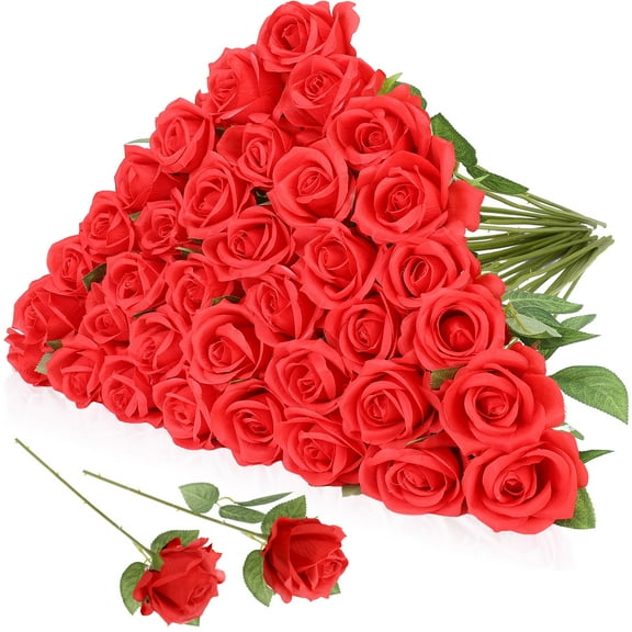 Armscye 36 Pcs Silk Rose Bouquet Bridal Artificial Flowers,Valentine's Day Fake Rose Long Stem Realistic Artificial Flowers Bulk for Wedding Bouquet Ball Arrangement Centerpiece Party Decor