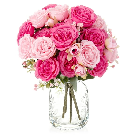 Armscye 4 Bundles Peonies Artificial Flowers, Pink and Rose Artificial Peonies, Silk Peonies Flowers, Fake Peonies Artificial Flowers Peonies Bouquet for Centerpiece Table Wedding Party Home Decor