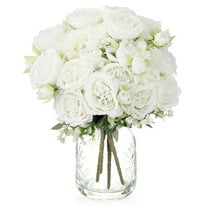 Armscye 4 Bundles Peonies Artificial Flowers, White Artificial Peonies, Silk Peonies Flowers, Fake Peonies Artificial Flowers Peonies Bouquet for Centerpiece Table Wedding Party Home Decor
