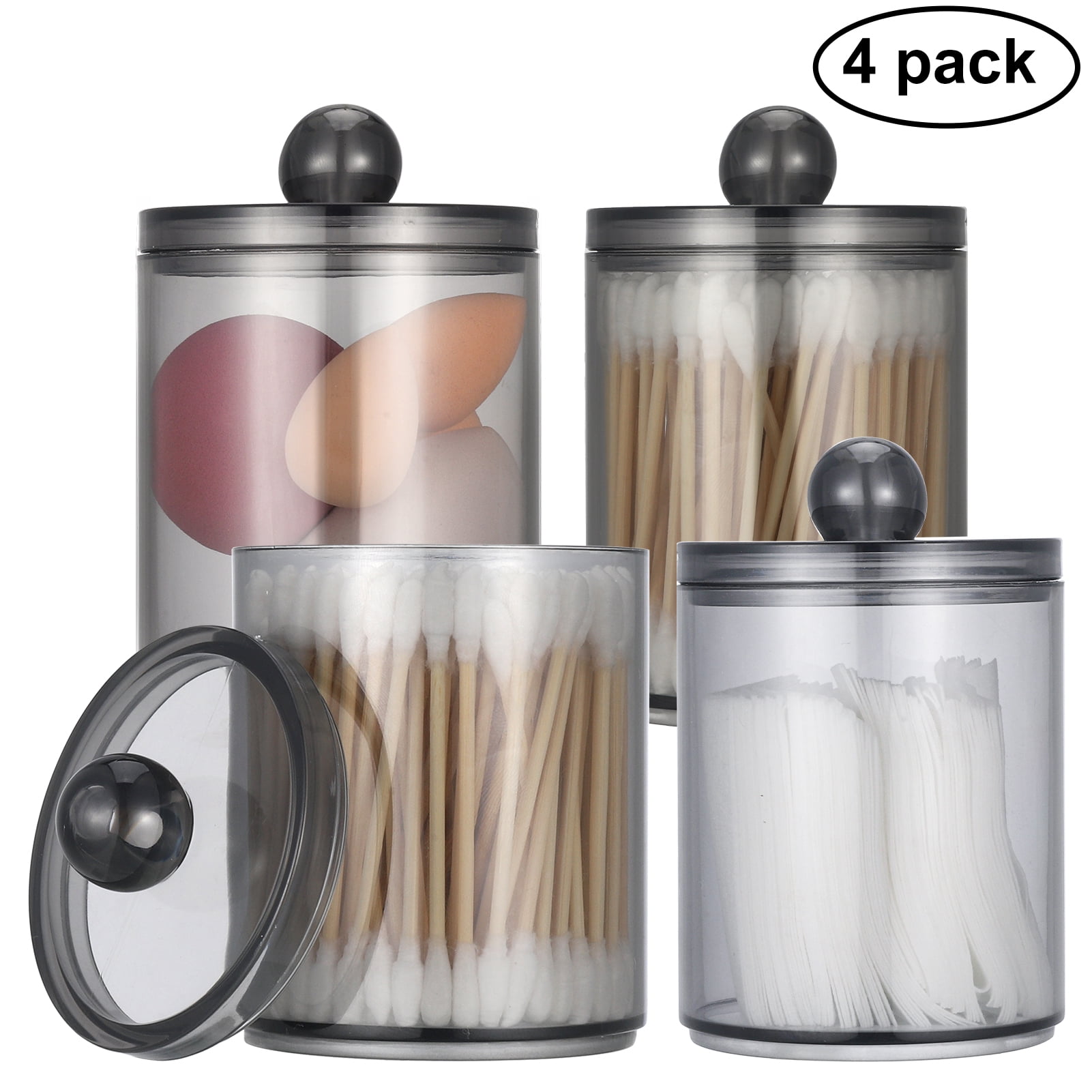 Armscye 4 Pack Qtip Holder Dispenser, 12 oz Clear Plastic Apothecary
