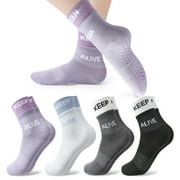 Armscye 4 Pairs Pilate  Socks for Women, Non Skid Yoga Socks with Grips, Hospital Socks Slipper Socks Bulk Athletic Socks, Non Skid Socks for Yoga, Pilates, Dance, Ballet, Men, Women(Black, gray, purple, white)