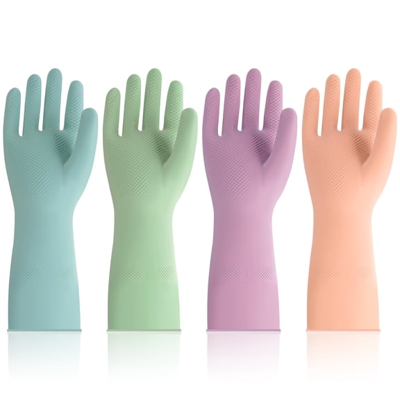 Armscye 4 Pairs Reusable Rubber Dishwashing Gloves, Flocked Lining Non-Slip Grip for Washing Dishes and Household Cleaning, Colorful Kitchen Cleaning Gloves Large