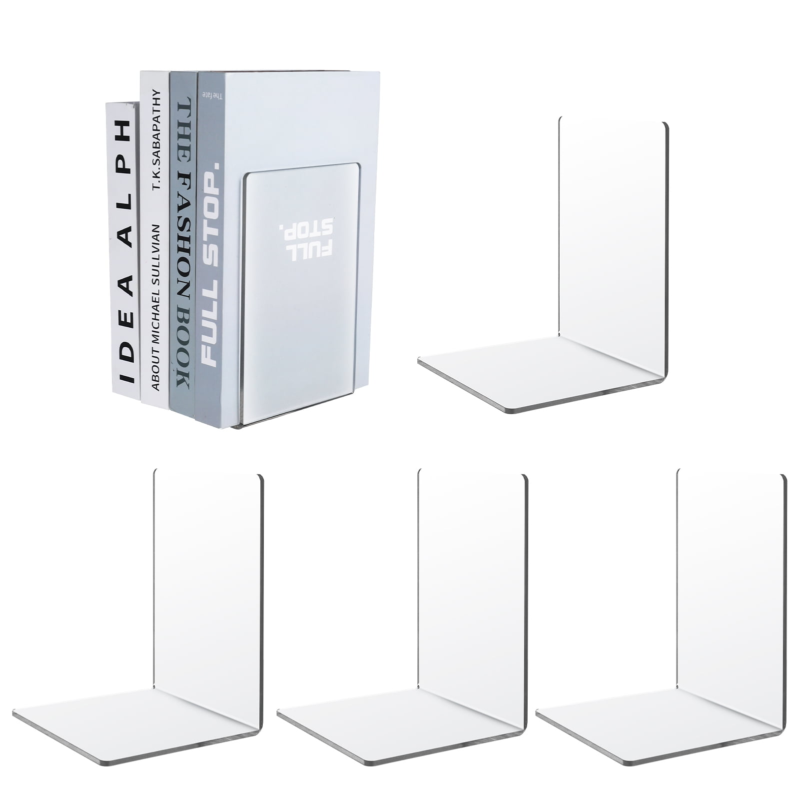 Armscye Heavy Duty 4 Pcs Acrylic Bookends for Shelf Display, Clear Book