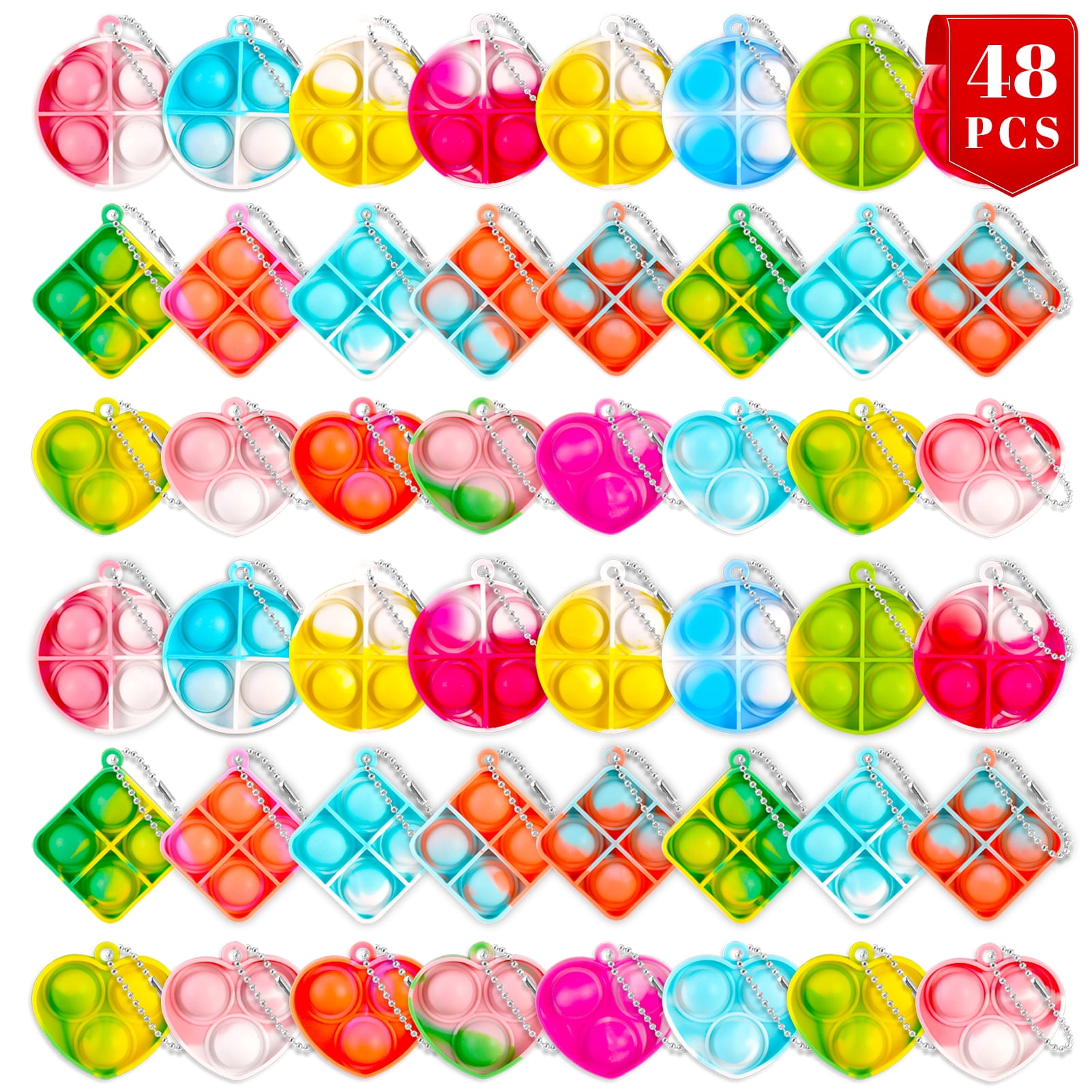 Armscye 48 Pcs Pop Fidget Keychain, Mini Pops Its Keychain Bulk Toys, Sensory Stress Toy Mini Fidget Push Pop Fidget Toys Classroom Prizes for Boy Girl Adult (About 1.37x1.37 inches)