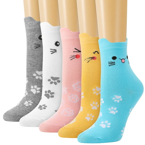 Armscye 5 Pack Cute Cat Socks for Women, Cat Socks Colorful Cute Funny Crew Socks,Novelty Gifts for Teenage Girls Girlfriend Animal Lovers