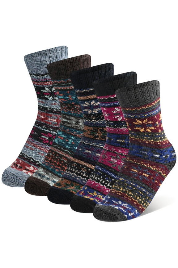 5 Pairs Mens Thick Knit Winter Socks, Stripe Winter Socks, Vintage Socks for Indoor Warmth, Comfortable Breathable Cotton Socks for Men Indoor Warming Christmas Gifts