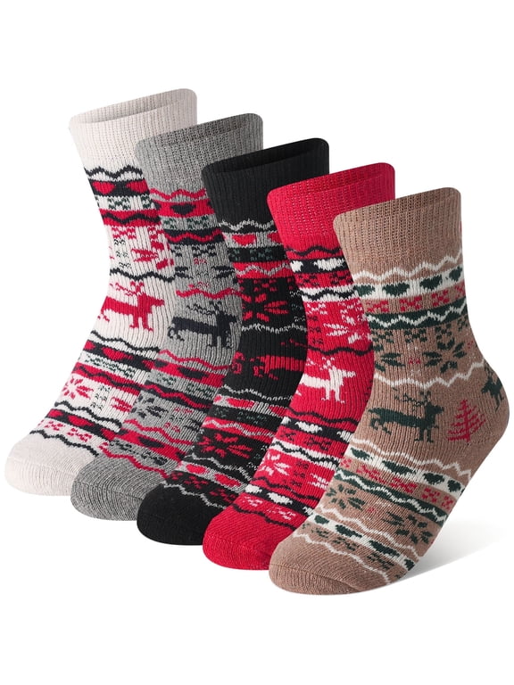 5 Pairs Womens Thick Knit Winter Socks, Stripe Wool Winter Socks, Wool Vintage Socks for Indoor Warmth, Comfortable Breathable Cotton Socks for Women Indoor