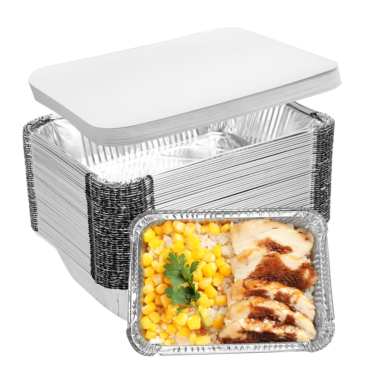 Armscye 50 Pack 2.25Lb Disposable Aluminum Cardboard Pans, Foil Containers with Cardboard Lids, Aluminum Foil Carry Out Containers with Strong Seal Edge