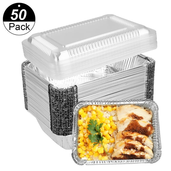 Armscye 50 Pack Aluminum Pans With Clear Lids, 2.25lb Disposable Foil Food Containers With Lids - Tin Foil Takeout Pans For Freezer Meal Prep, Leftovers,Cooking,Baking,Camping Meal