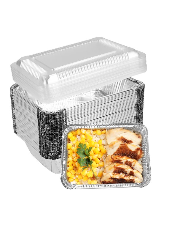 Armscye 50 Pack Aluminum Pans With Clear Lids, 2.25lb Disposable Foil Food Containers With Lids - Tin Foil Takeout Pans For Freezer Meal Prep, Leftovers,Cooking,Baking,Camping Meal(Clear Lids-2.25 Lb)