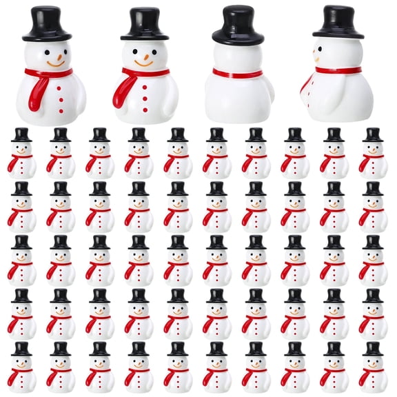 Armscye 50 Pcs Mini Snowman Figurines Christmas, Tiny Resin Snowman Decoration with Hat, Xmas Micro Landscape Ornament Garden Accessories for Crafts DIY Xmas Winter Party
