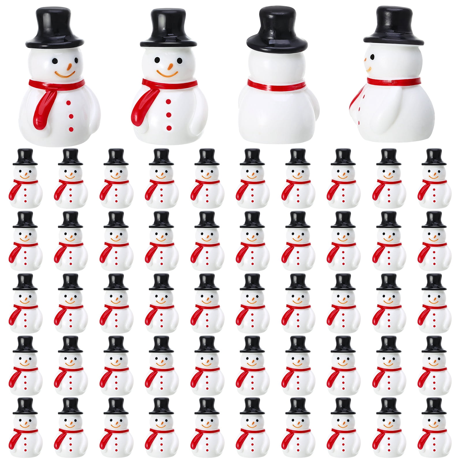 Armscye 50 Pcs Mini Snowman Figurines Christmas, Tiny Resin Snowman Decoration with Hat, Xmas Micro Landscape Ornament Garden Accessories for Crafts DIY Xmas Winter Party