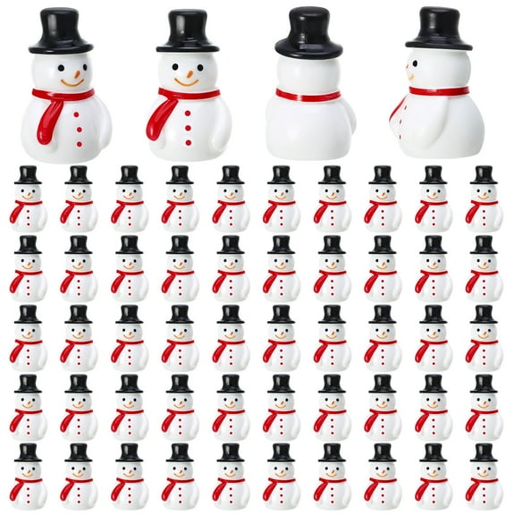 Armscye 50 Pcs Mini Snowman Figurines Christmas, Tiny Resin Snowman Decoration with Hat, Xmas Micro Landscape Ornament Garden Accessories for Crafts DIY Xmas Winter Party