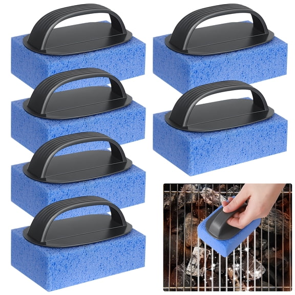 Armscye 6 Pack Heavy Duty Pumice Stone, Grill Cleaning Brick Block with Handle, Griddle Cleaning Brick, Grill Cleaner Accessories for Sink BBQ Bathroom Oven Cleaning Supplies