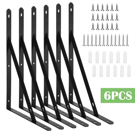 Armscye 6 Pack Heavy Duty Shelf Brackets, 12 inch Wall Mount L-Shaped Shelf Bracket for Floating, Black Metal Shelf Brackets with Screws, 90 Degree Triangle Corner Brace Joint Angle Bracket