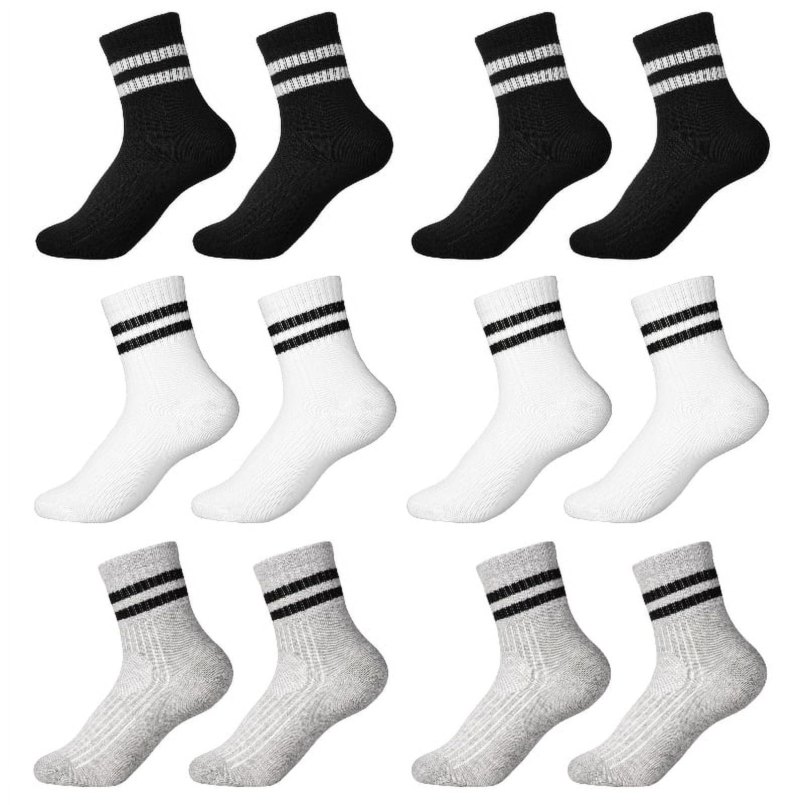 6 Pairs Kids Cotton Socks,Boy Crew Socks,Kids Sports Cushioned Crew Socks,Casual Stripes Socks,Mid Cut Ankle Socks for Boys Girls 3-12 Year Old(XL)