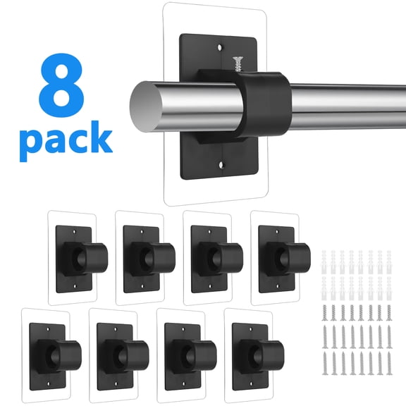 Armscye 8-Pack No Drill Curtain Rod Brackets, Self Adhesive Curtain Rod Holder Hooks Black Nail Free Adjustable Curtain Rod Hooks, Transparent Curtain Rod Hangers for Apartment, Bedroom, Livingroom