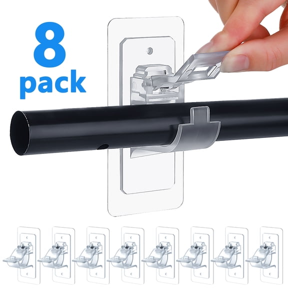 Armscye 8-Pack No Drill Curtain Rod Brackets, Self Adhesive Curtain Rod Holder Hooks Clear Nail Free Adjustable Curtain Rod Hooks, Transparent Curtain Rod Hangers for Apartment, Bedroom, Livingroom