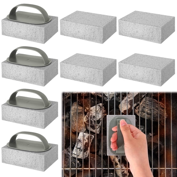 Armscye 8 Pack Heavy Duty Pumice Cleaning Stone - 4 with Handle & 4 without, Grill Cleaner Brick Block for Griddle, BBQ, Sink, Bathtub & Oven